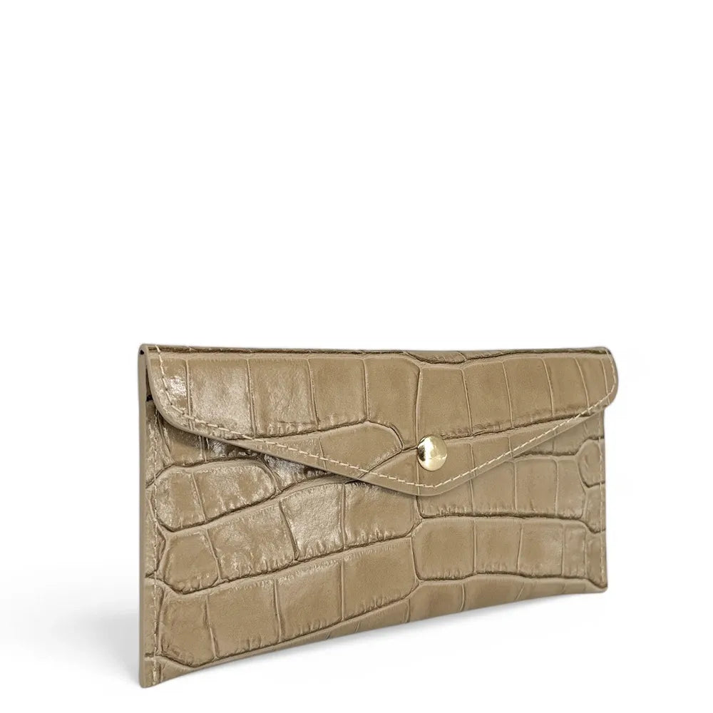 Porte-cartes portefeuille en cuir façon crocodile CLOE CROCO Taupe