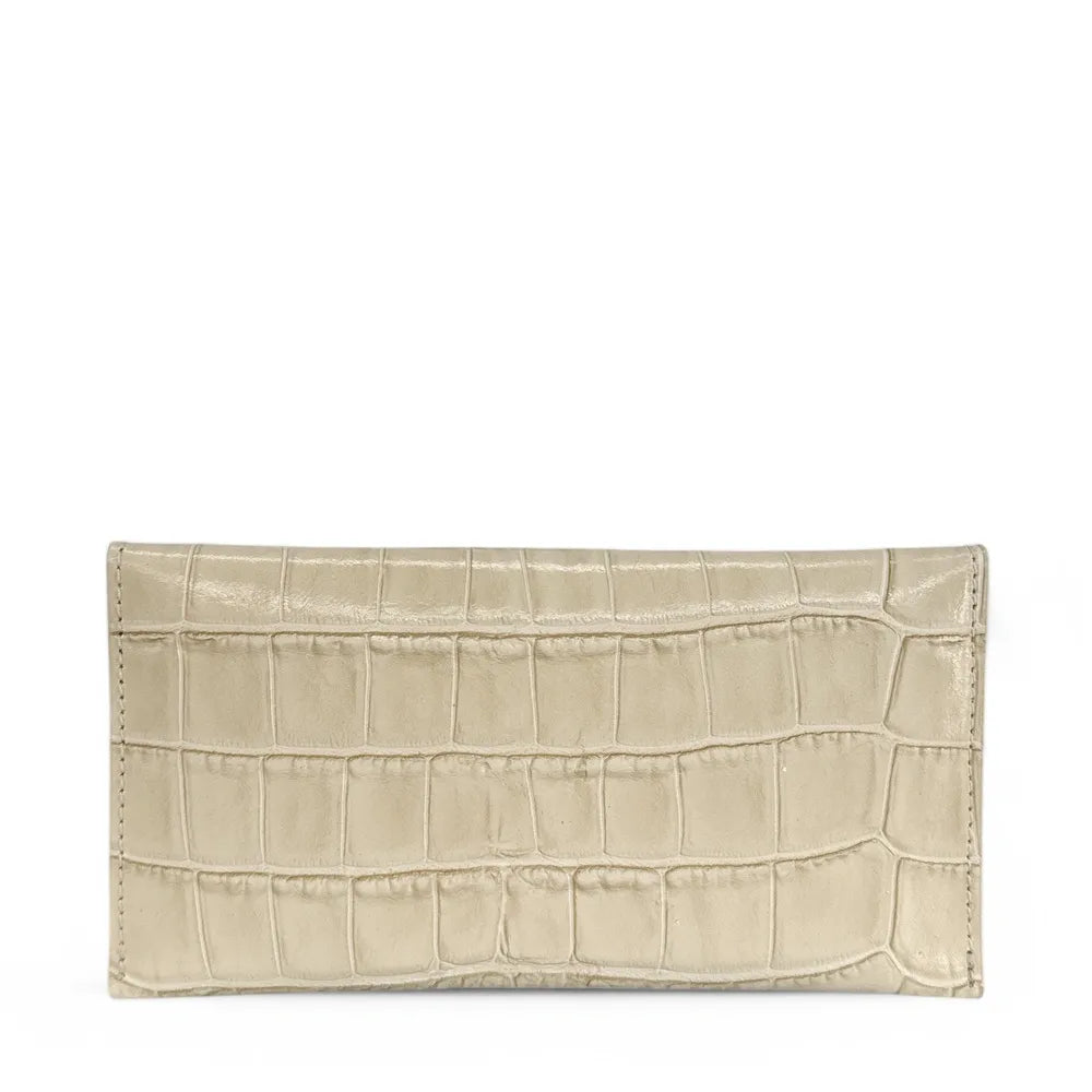 Porte-cartes portefeuille en cuir façon crocodile CLOE CROCO Beige crème