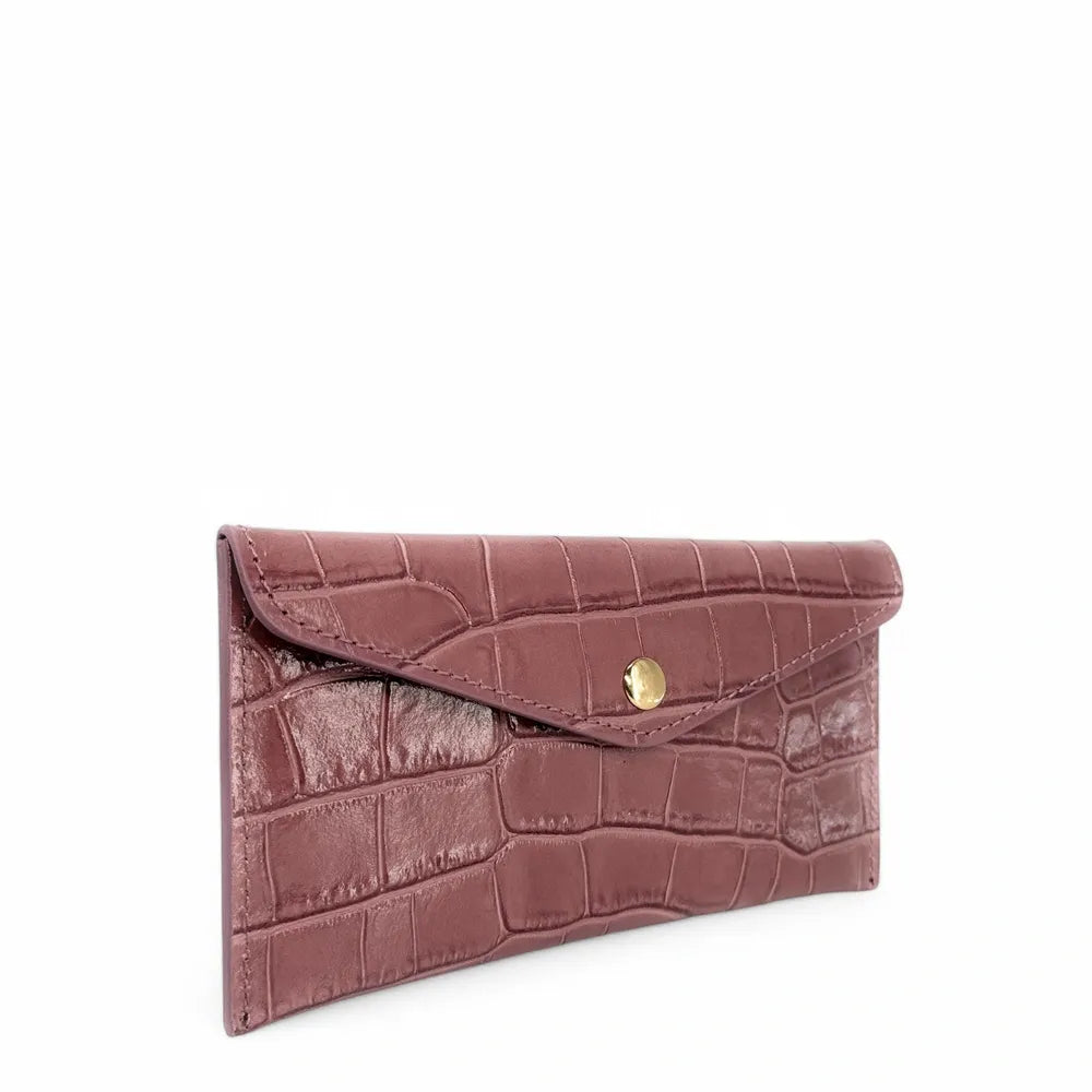 Porte-cartes portefeuille en cuir façon crocodile CLOE CROCO Rose blush