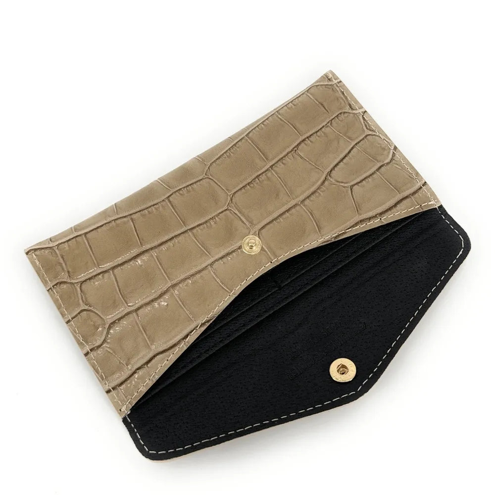 Porte-cartes portefeuille en cuir façon crocodile CLOE CROCO Taupe