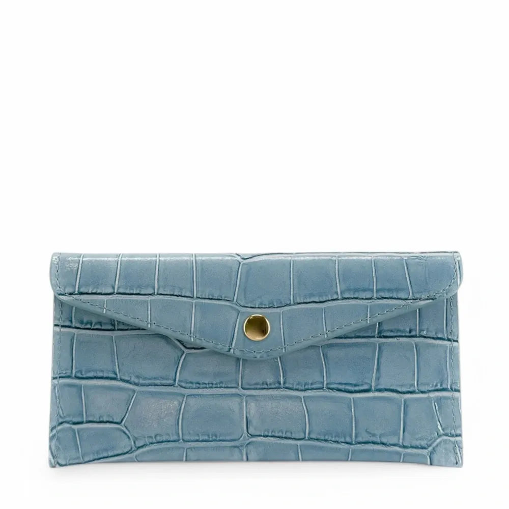 Porte-cartes portefeuille en cuir façon crocodile CLOE CROCO Bleu glacier