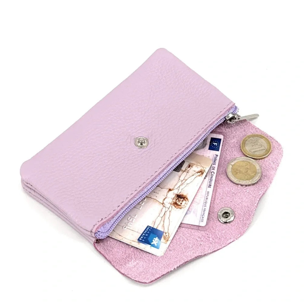 Pochette porte-monnaie en cuir grainé COMPO Mauve