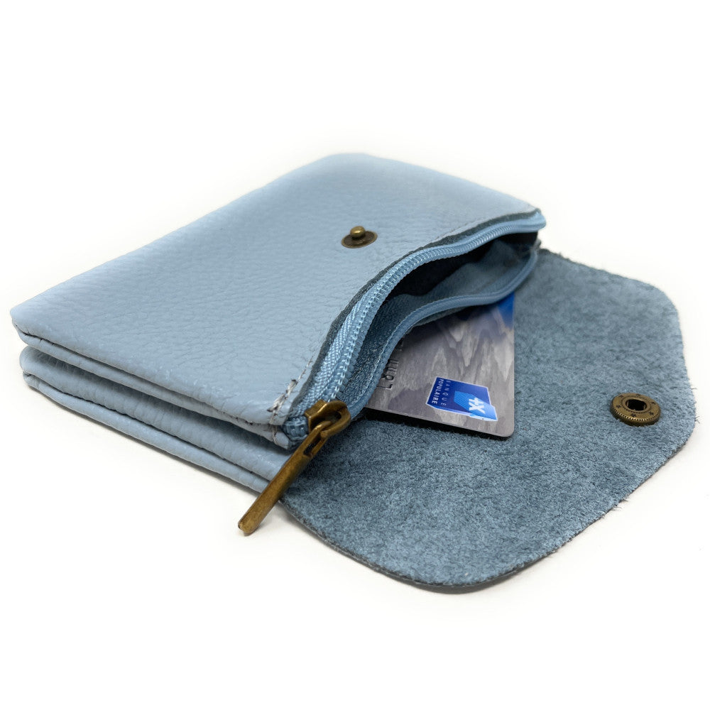 Pochette porte-monnaie en cuir grainé COMPO Bleu pastel
