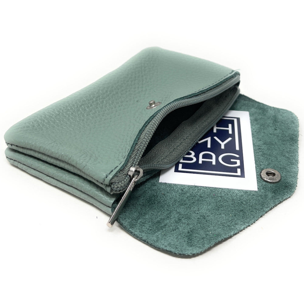 Pochette porte-monnaie en cuir grainé COMPO Vert amande