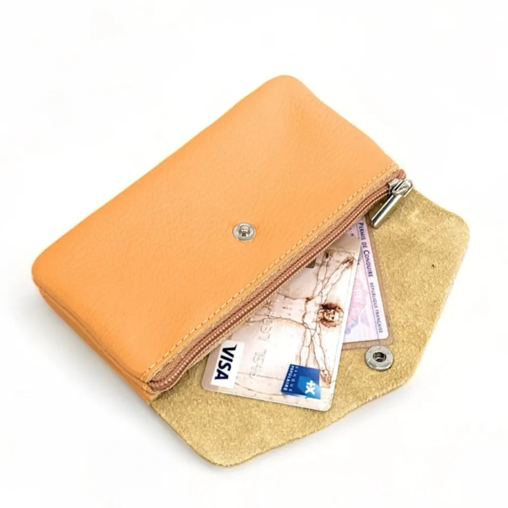 Pochette porte-monnaie en cuir grainé COMPO Abricot