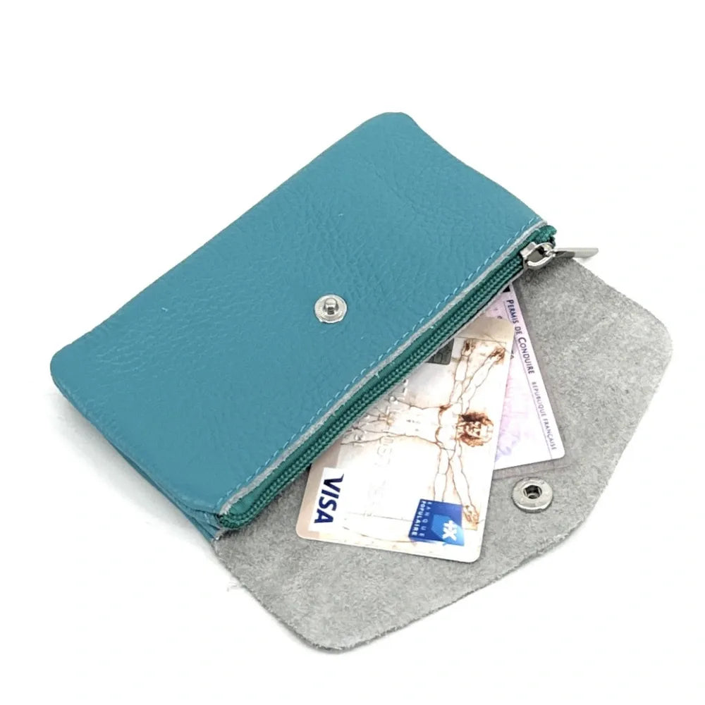 Pochette porte-monnaie en cuir grainé COMPO Bleu turquoise