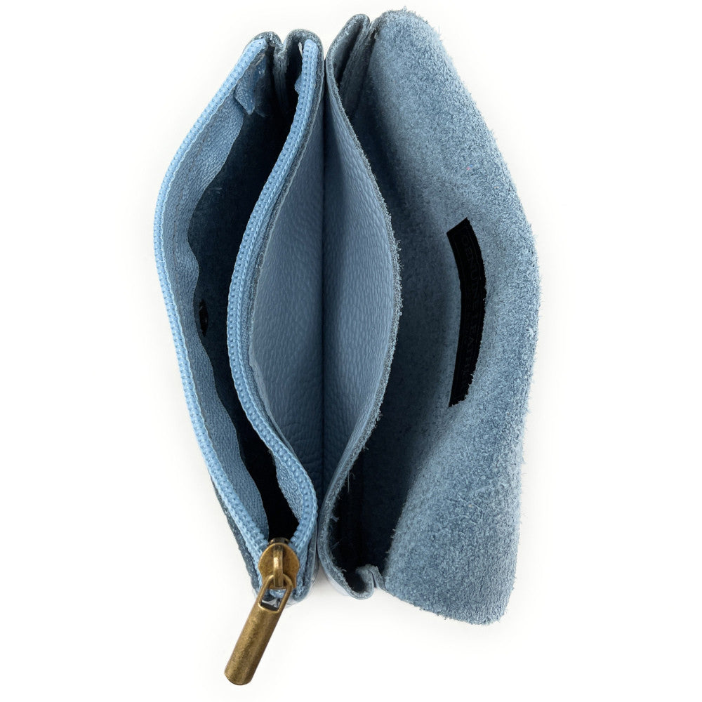 Pochette porte-monnaie en cuir grainé COMPO Bleu pastel