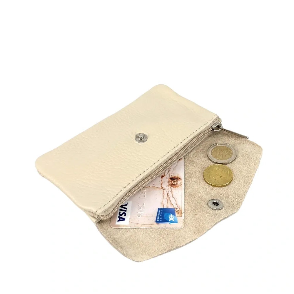 Pochette porte-monnaie en cuir grainé COMPO Beige crème