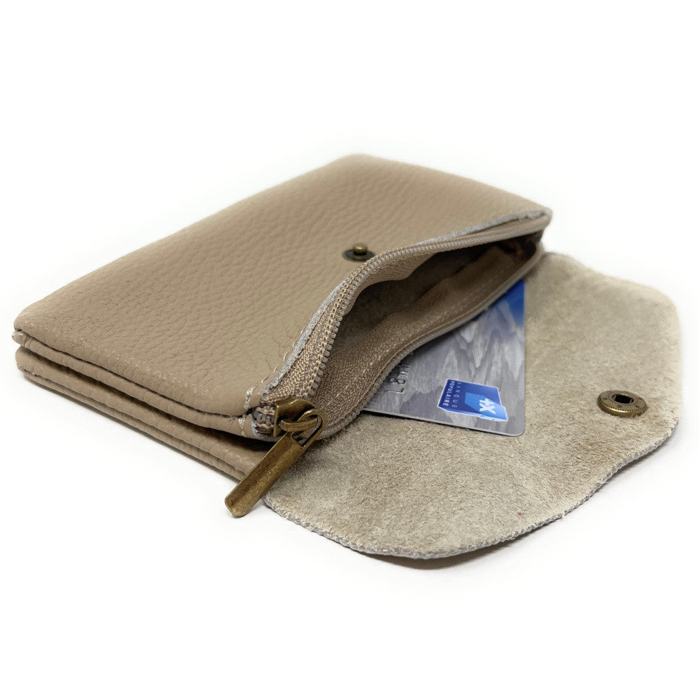 Pochette porte-monnaie en cuir grainé COMPO Taupe foncé