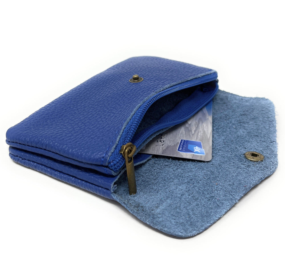 Pochette porte-monnaie en cuir grainé COMPO Bleu