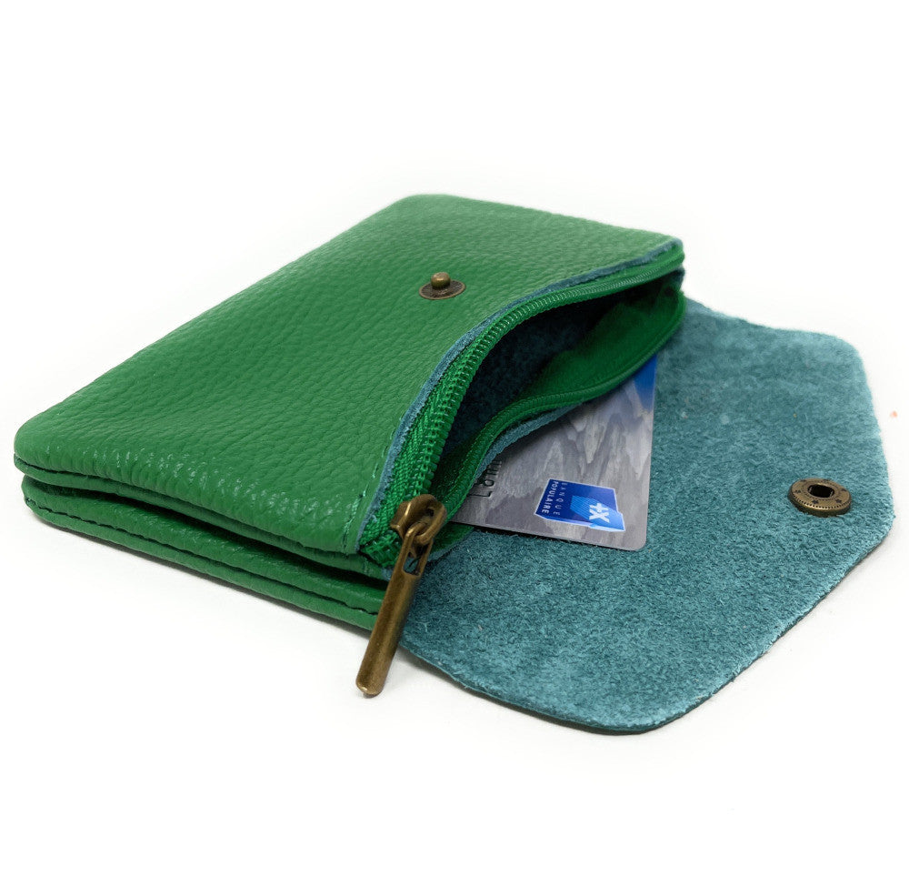 Pochette porte-monnaie en cuir grainé COMPO Vert anglais
