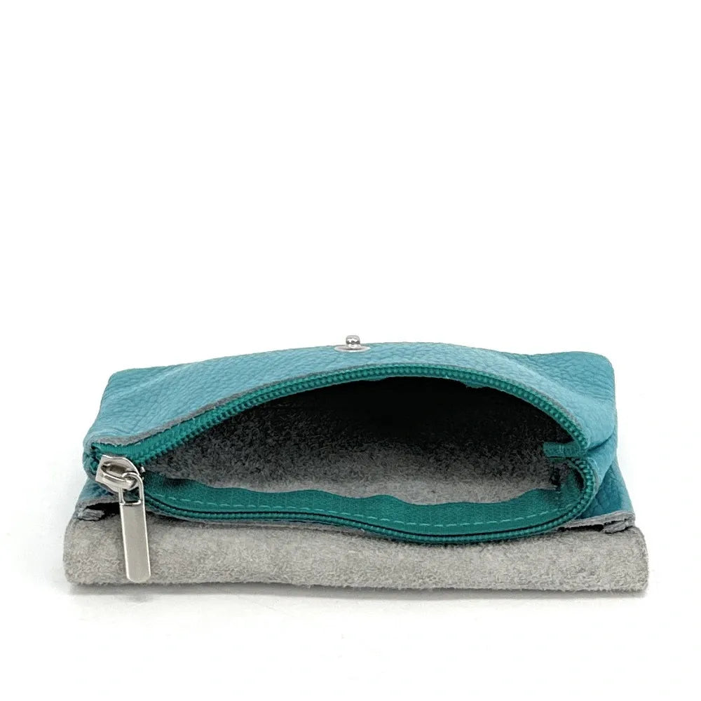 Pochette porte-monnaie en cuir grainé COMPO Bleu turquoise