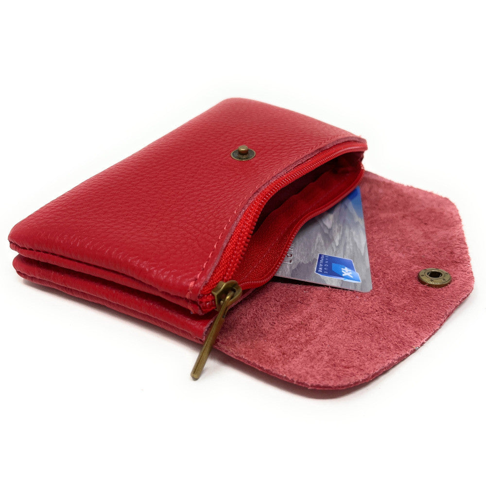 Pochette porte-monnaie en cuir grainé COMPO Rouge garance