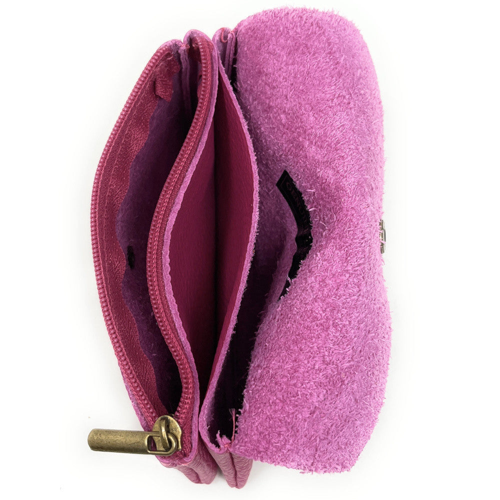 Pochette porte-monnaie en cuir grainé COMPO Rose fuchsia