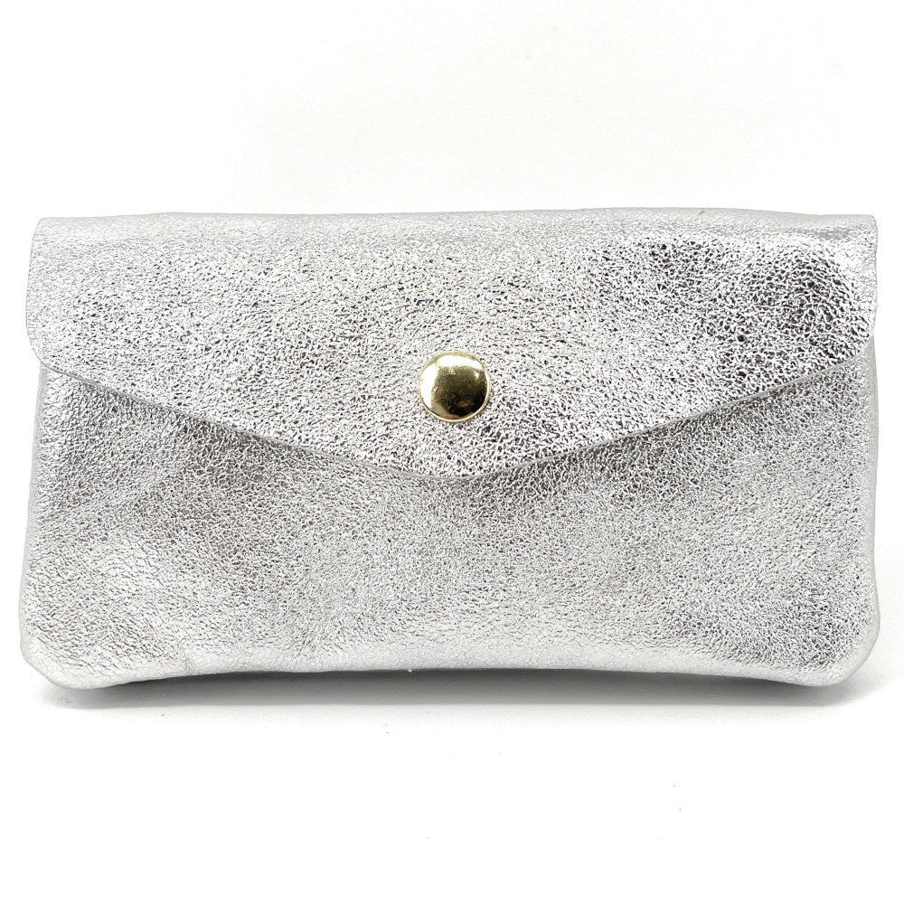 Pochette porte-monnaie en cuir irisé COMPO Argent clair