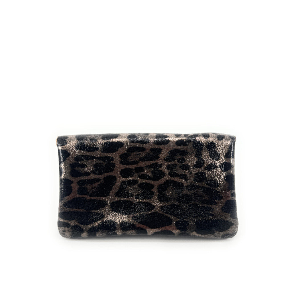 Pochette porte-monnaie en cuir irisé COMPO JUNGLE Léopard champagne