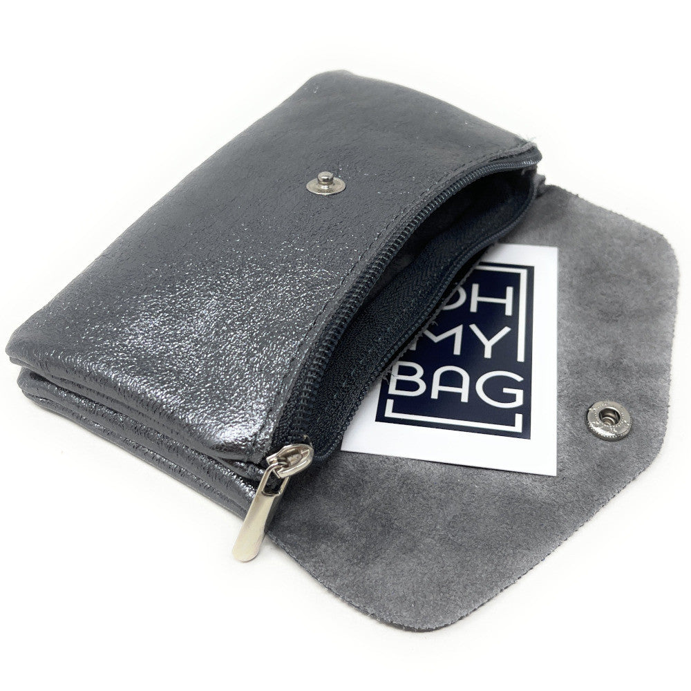 Pochette porte-monnaie en cuir irisé COMPO Argent foncé