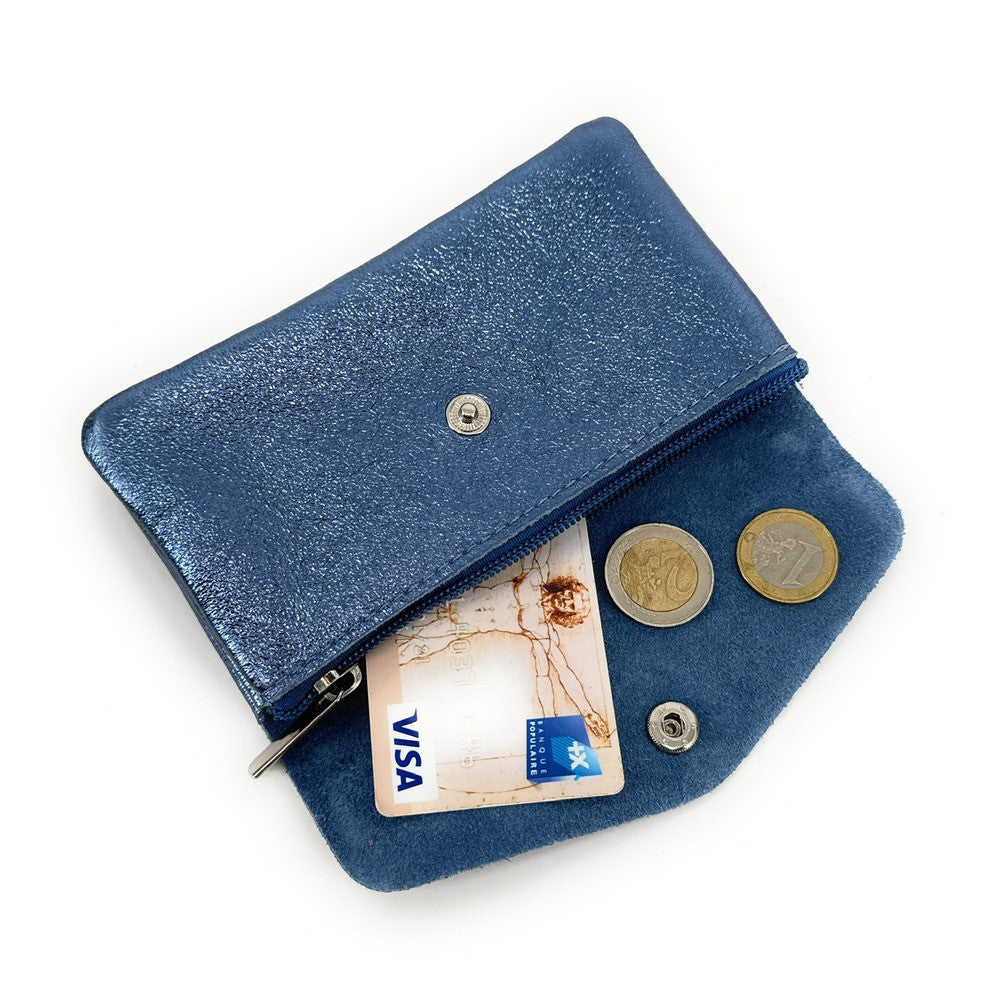 Pochette porte-monnaie en cuir irisé COMPO Bleu céleste