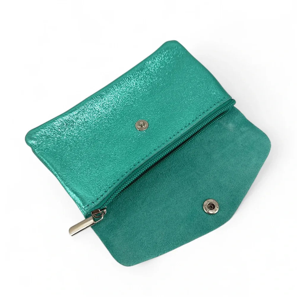 Pochette porte-monnaie en cuir irisé COMPO Bleu des mers du sud