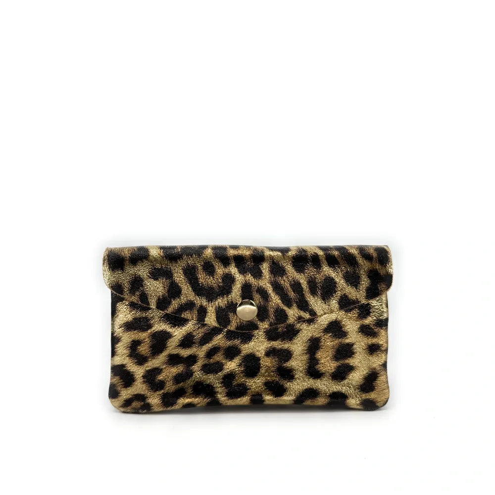 Pochette porte-monnaie en cuir irisé COMPO JUNGLE Léopard or vieilli