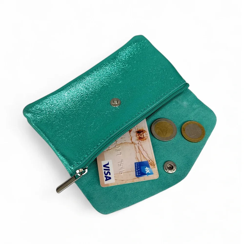 Pochette porte-monnaie en cuir irisé COMPO Bleu des mers du sud