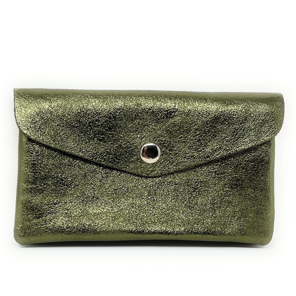 Pochette porte-monnaie en cuir irisé COMPO Kaki irisé