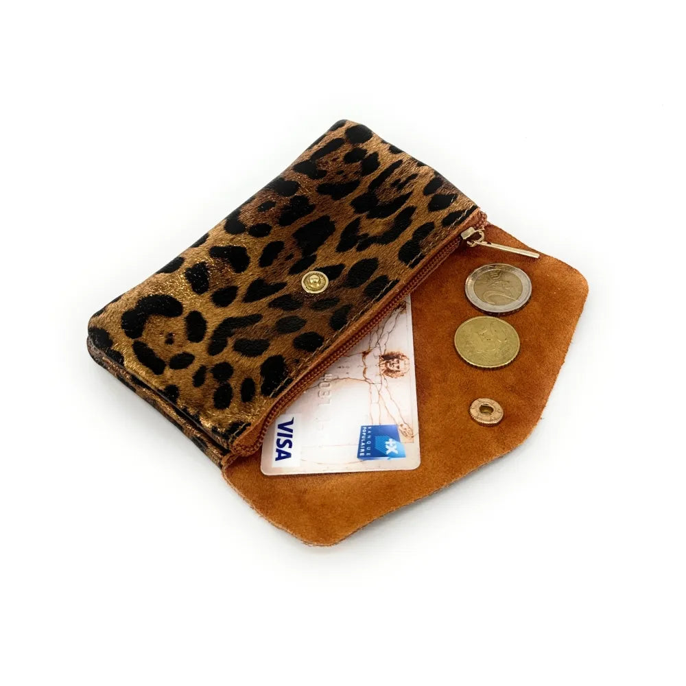 Pochette porte-monnaie en cuir irisé COMPO JUNGLE Léopard