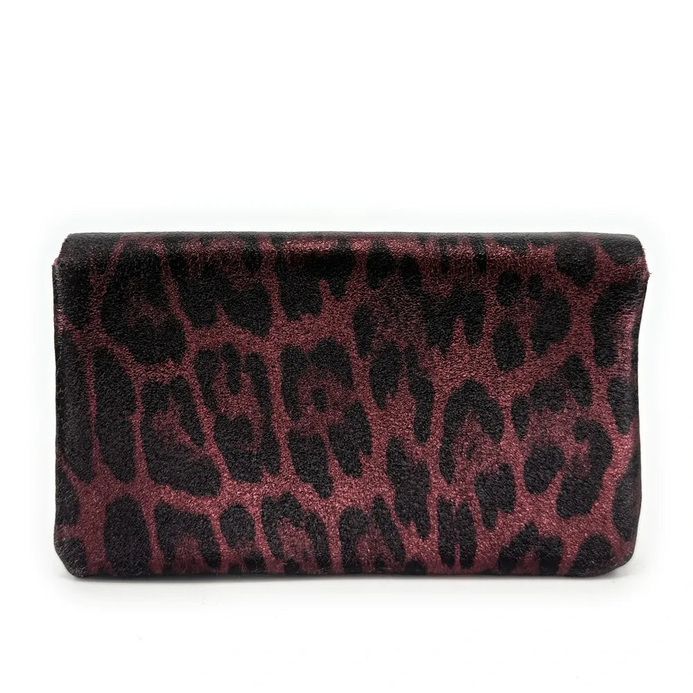 Pochette porte-monnaie en cuir irisé COMPO JUNGLE Leopard burgundy irisé