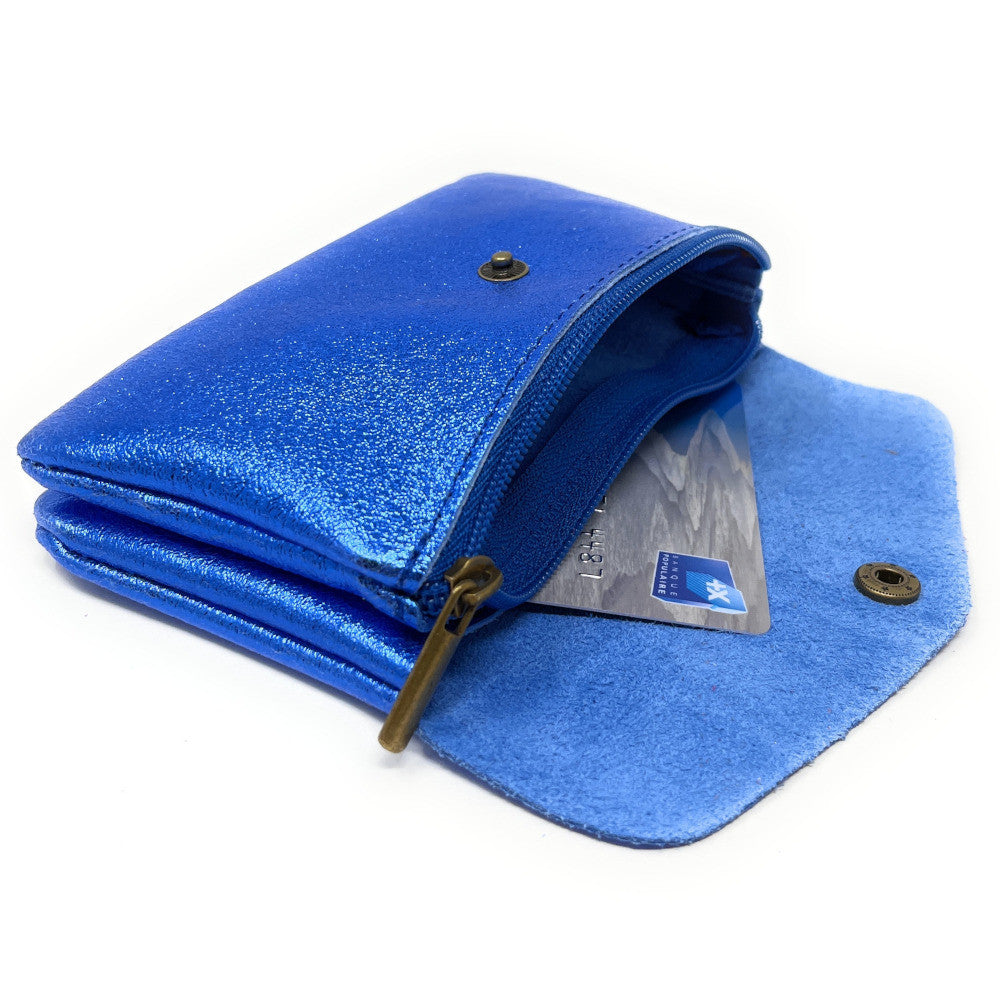 Pochette porte-monnaie en cuir irisé COMPO Bleu roi irisé