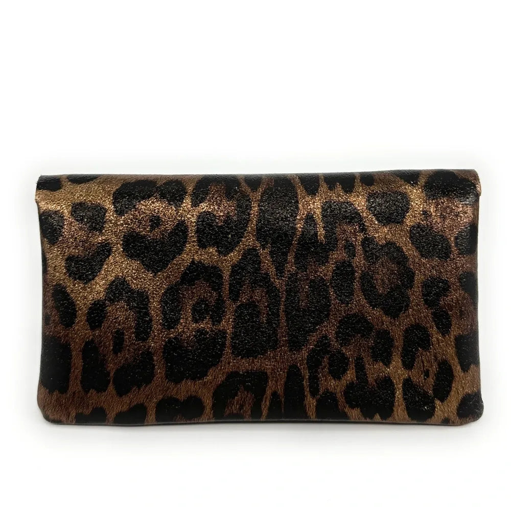 Pochette porte-monnaie en cuir irisé COMPO JUNGLE Léopard chocolat irisé