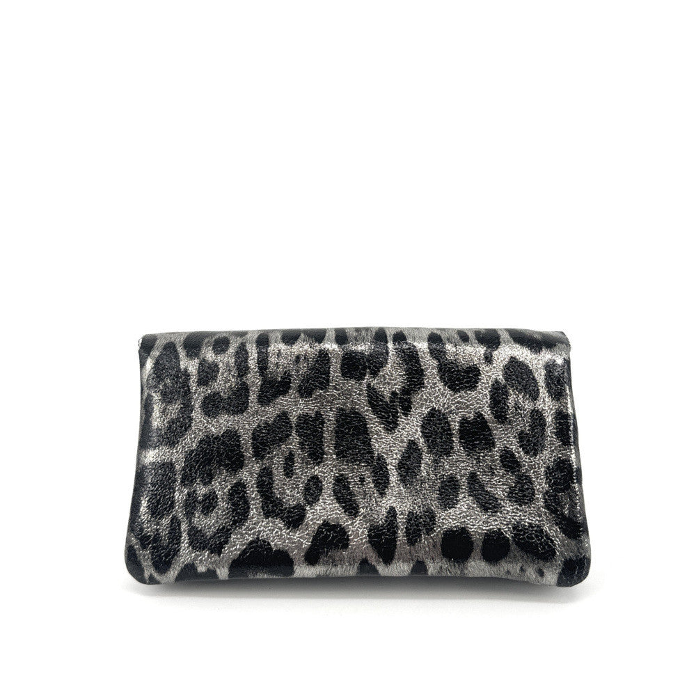 Pochette porte-monnaie en cuir irisé COMPO JUNGLE Léopard argent