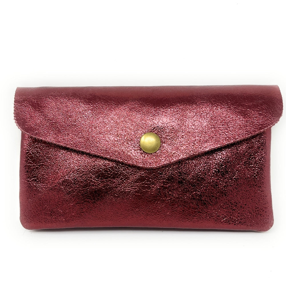 Pochette porte-monnaie en cuir irisé COMPO Framboise irisé
