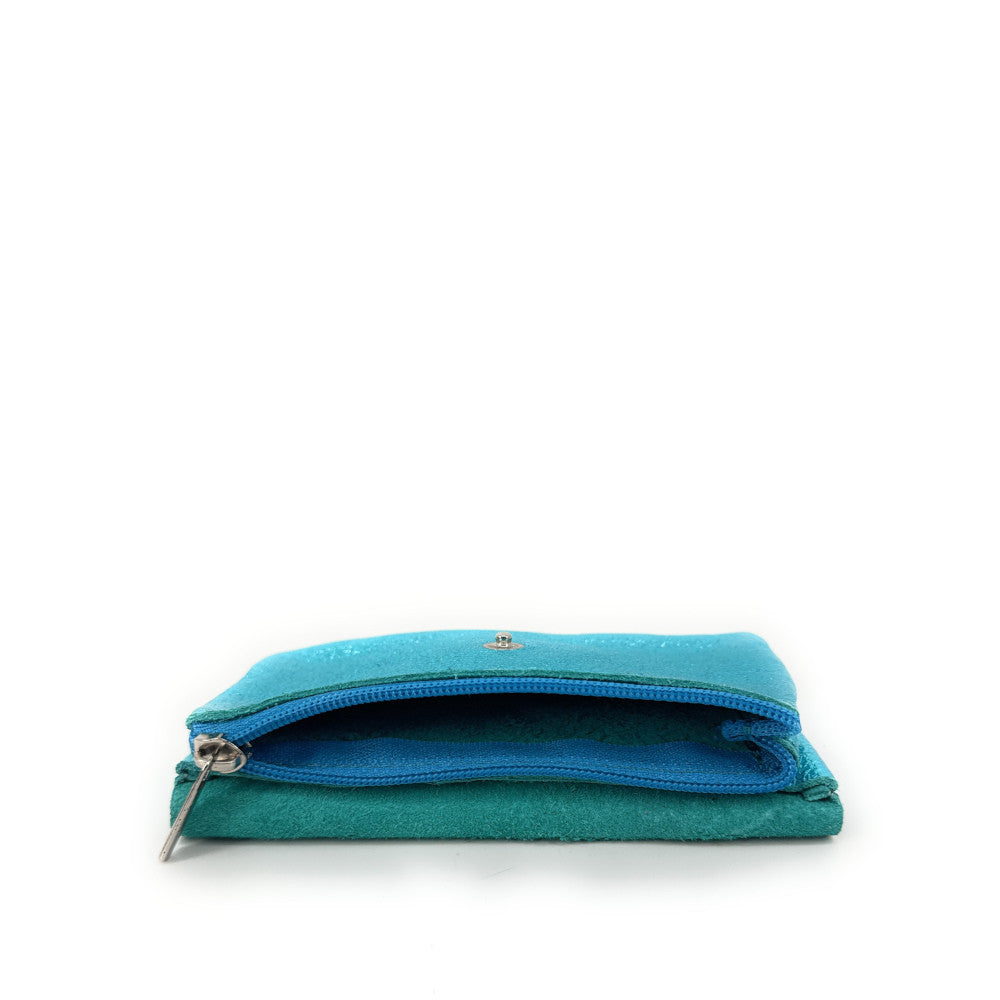 Pochette porte-monnaie en cuir irisé COMPO Turquoise irisé