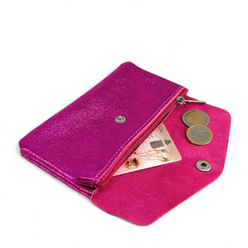 Pochette porte-monnaie en cuir irisé COMPO Fuchsia irisé