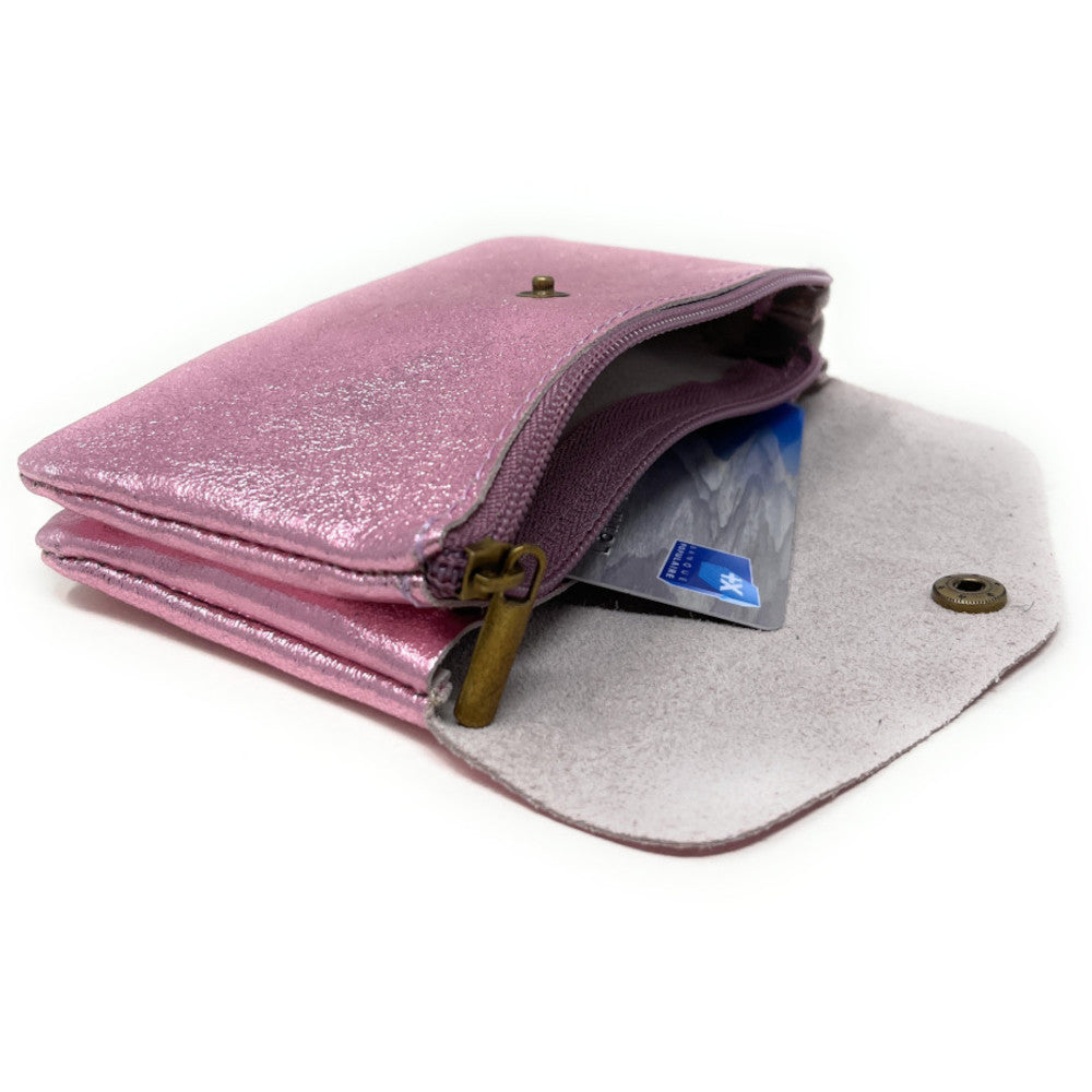 Pochette porte-monnaie en cuir irisé COMPO Rose pâle irisé