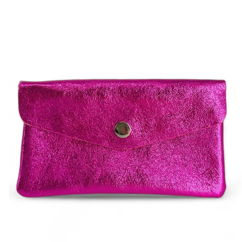 Pochette porte-monnaie en cuir irisé COMPO Fuchsia irisé