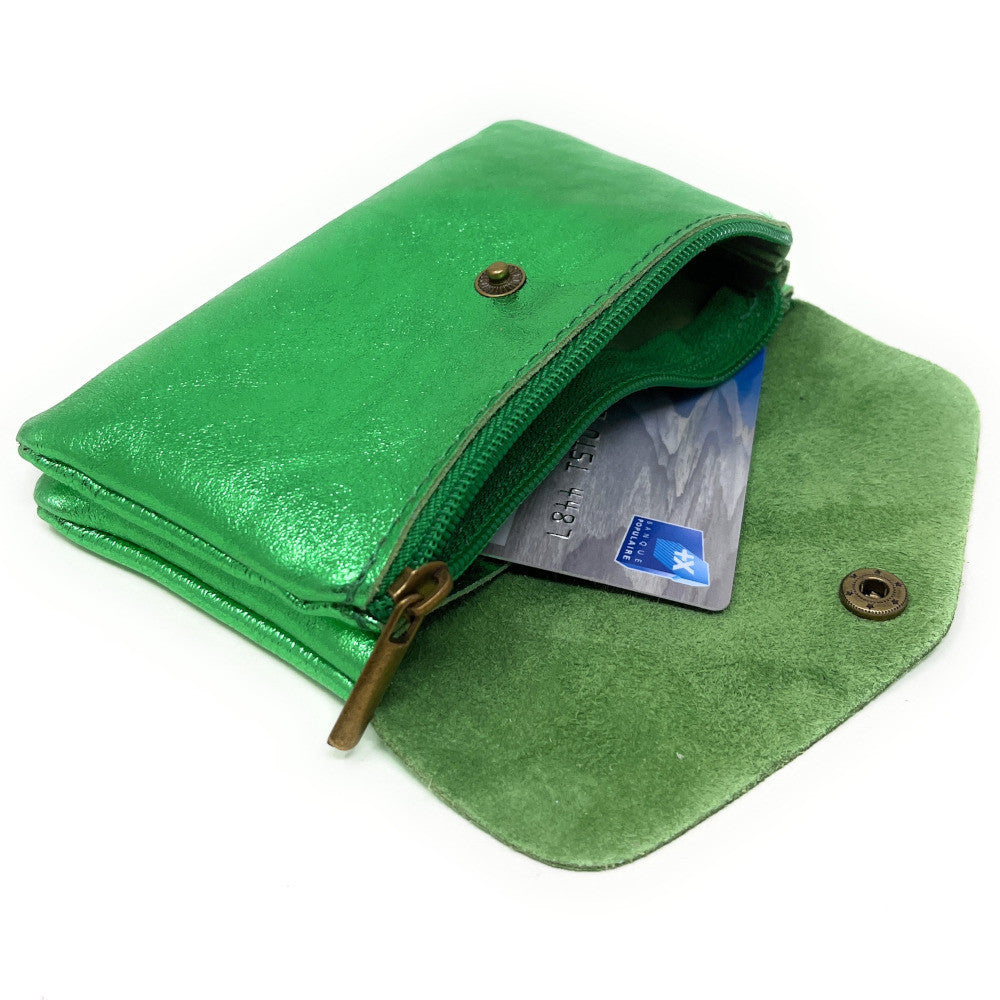 Pochette porte-monnaie en cuir irisé COMPO Vert anglais irisé
