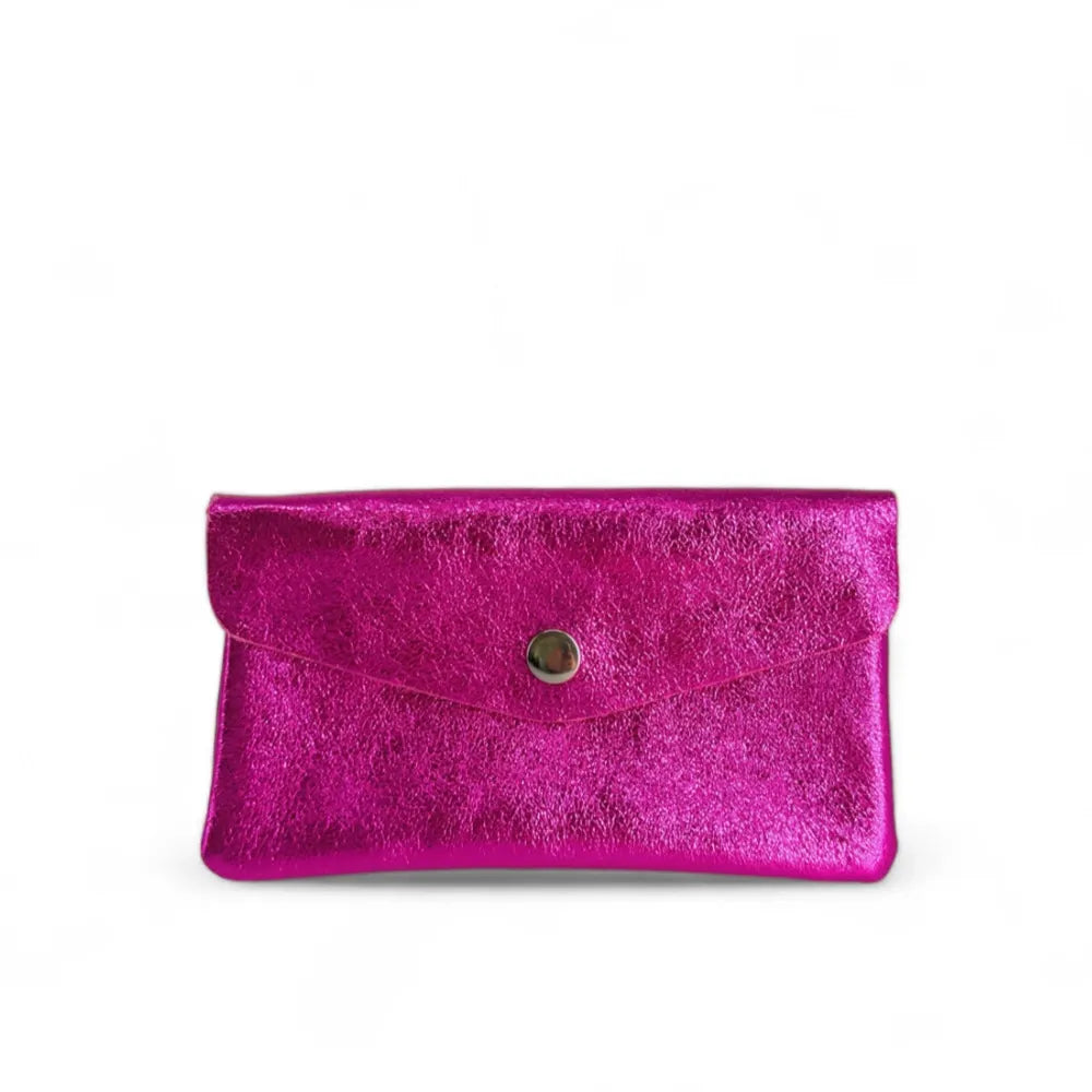 Pochette porte-monnaie en cuir irisé COMPO Fuchsia irisé