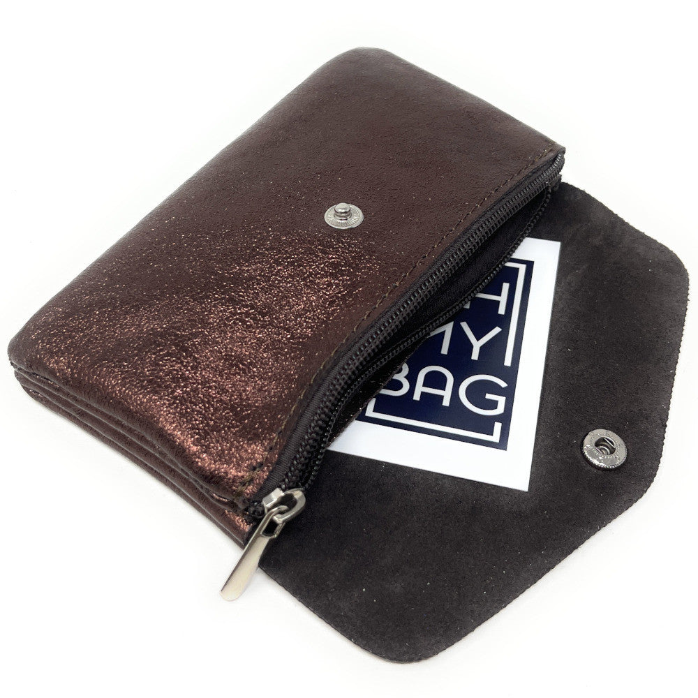 Pochette porte-monnaie en cuir irisé COMPO Chocolat
