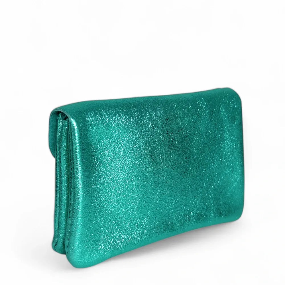 Pochette porte-monnaie en cuir irisé COMPO Bleu des mers du sud