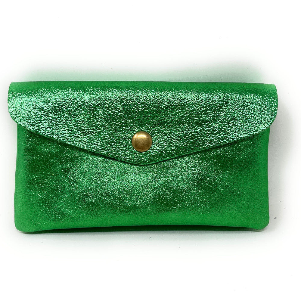 Pochette porte-monnaie en cuir irisé COMPO Vert anglais irisé
