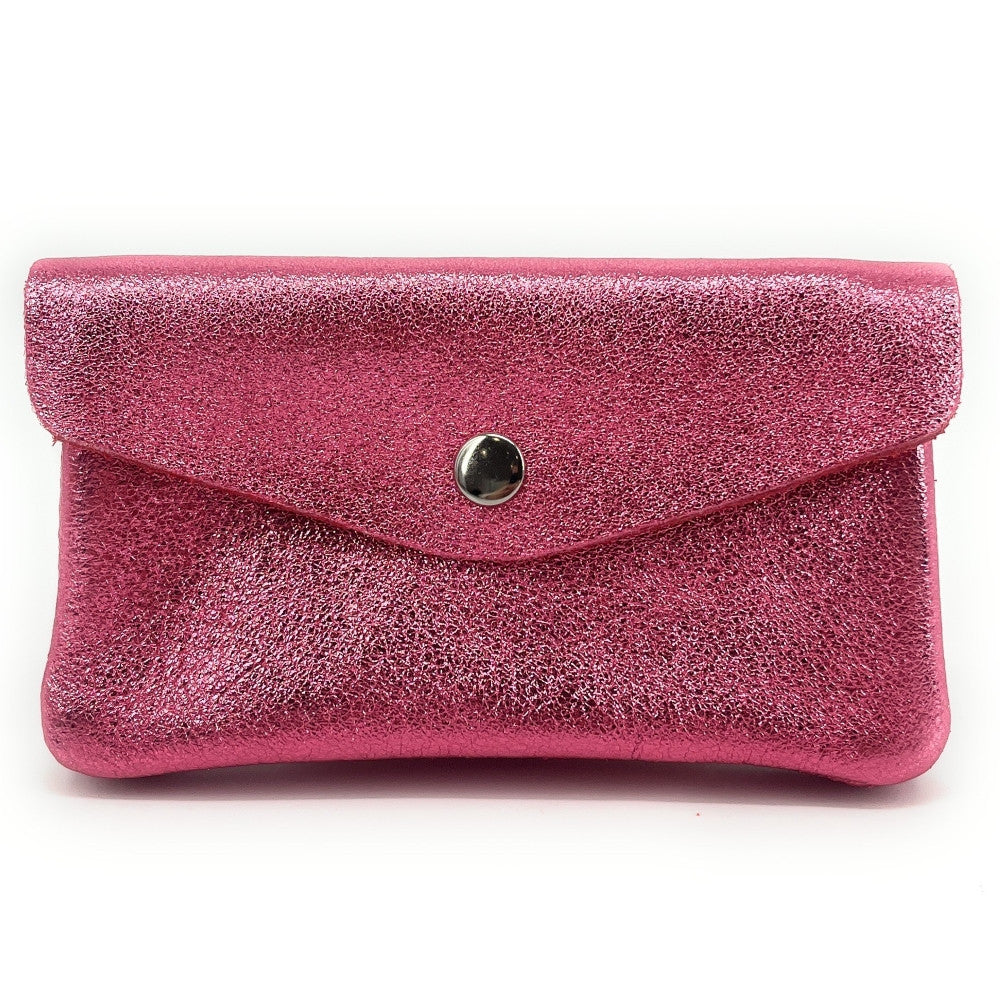 Pochette porte-monnaie en cuir irisé COMPO Rose néon
