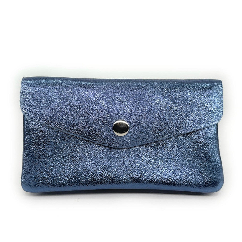 Pochette porte-monnaie en cuir irisé COMPO Bleu céleste
