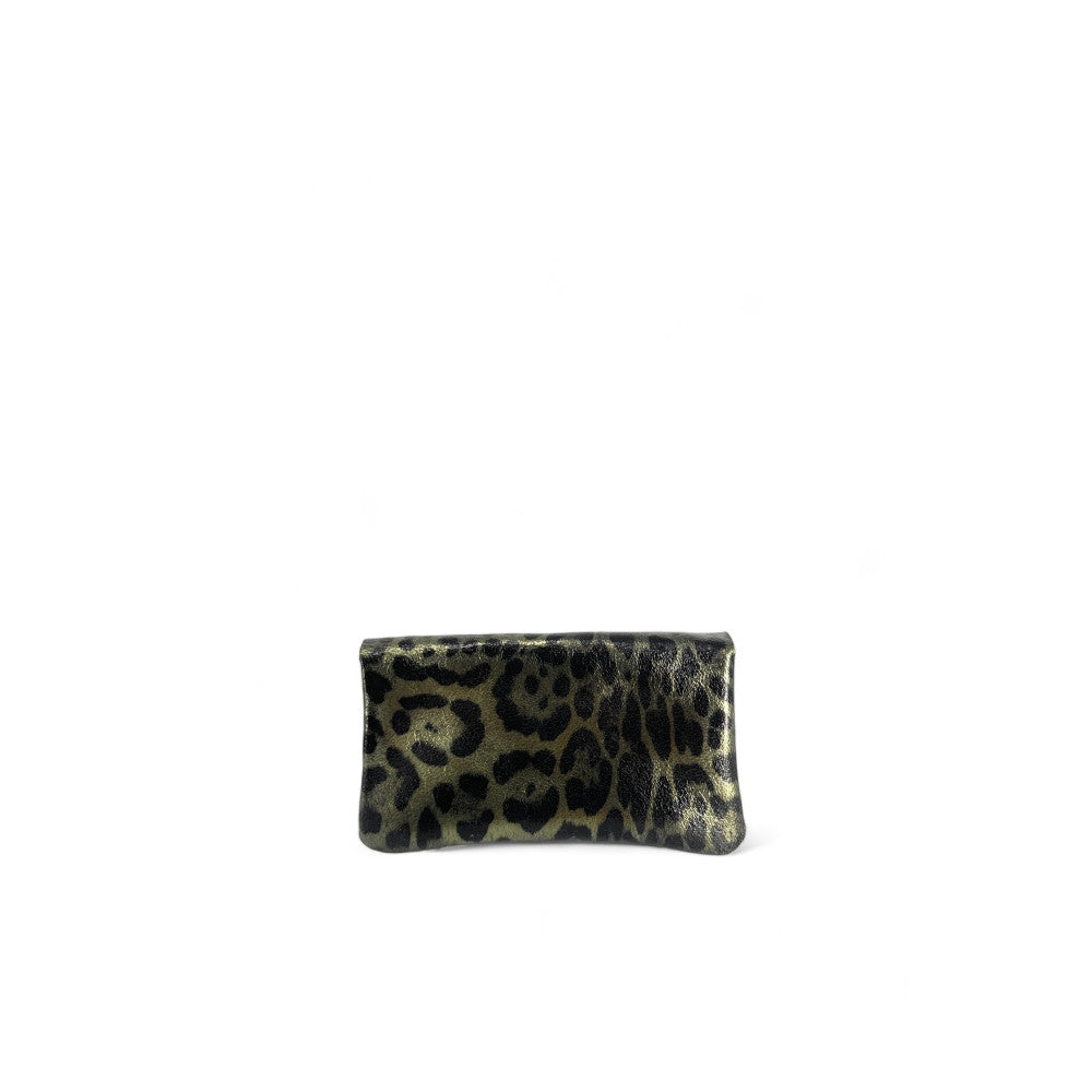 Pochette porte-monnaie en cuir irisé COMPO JUNGLE Léopard kaki irisé