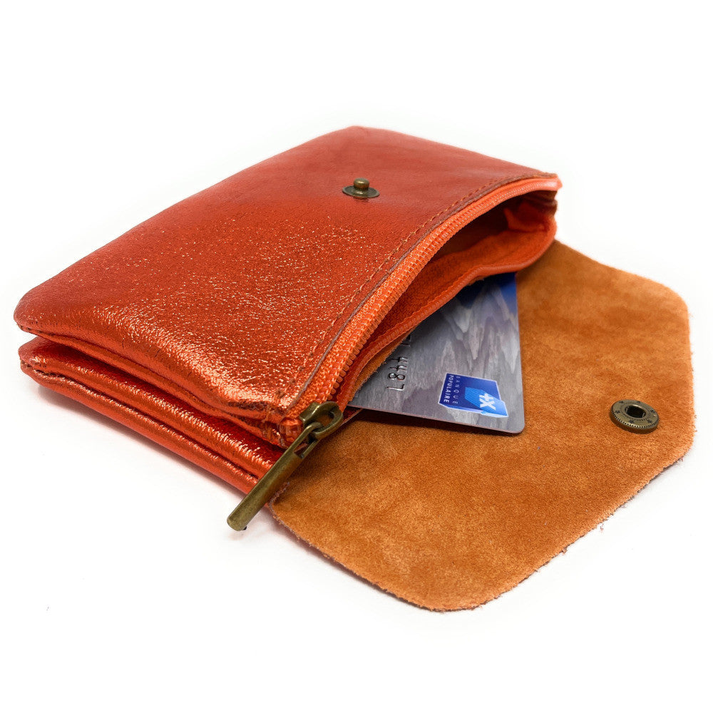 Pochette porte-monnaie en cuir irisé COMPO Orange irisé