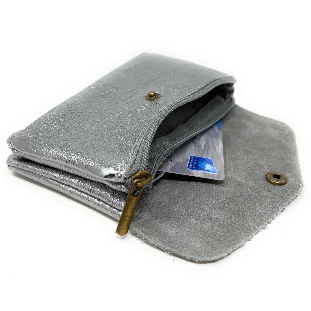 Pochette porte-monnaie en cuir irisé COMPO Argent moyen