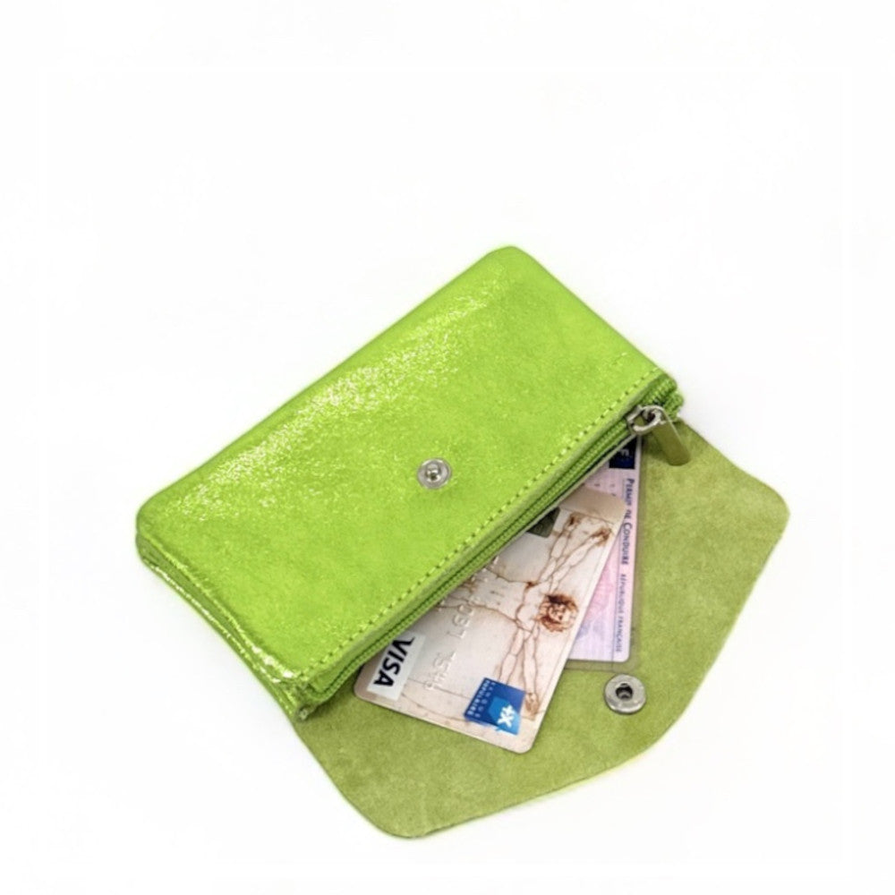 Pochette porte-monnaie en cuir irisé COMPO Vert anis irisé