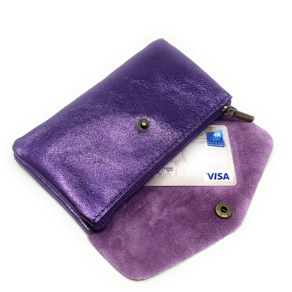 Pochette porte-monnaie en cuir irisé COMPO Améthyste