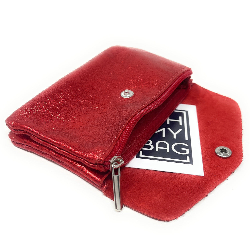 Pochette porte-monnaie en cuir irisé COMPO Rouge irisé