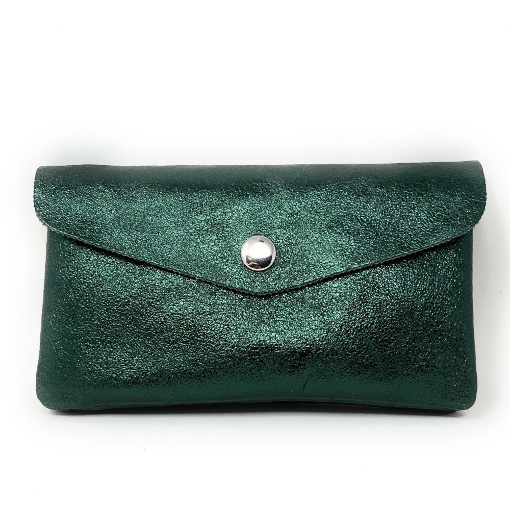 Pochette porte-monnaie en cuir irisé COMPO Vert forêt irisé